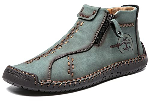 TENVEBLE NATURALLY Medieval Boots Leather Renaissance Outdoor Casual Fashion Zipper Slip On Boots for Women Blue Green