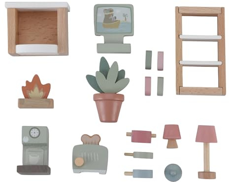 Little Dutch Juego de muebles de madera para casa de muñecas, 17 piezas, decoración