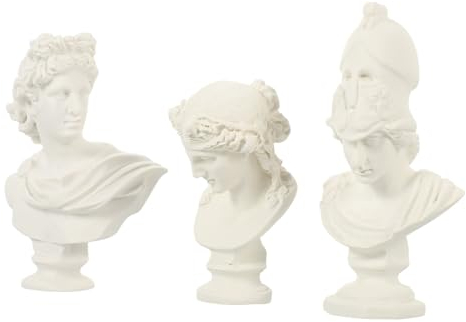ifundom 3 Stück Athena-Statue Griechische Kopfstatue David-Büstenskulptur Römische Statue Göttin-Büstenstatue Berühmte Skulptur Charakterstatue Dekoration -Requisite
