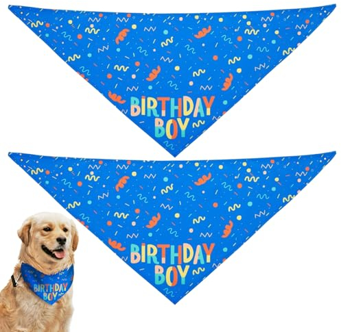 EUPSIIU Hunde-Geburtstagstuch, Dreieckstuch, Haustier-Geburtstagsparty-Zubehör, niedliches Hunde-Geburtstags-Outfit, Blau, Einheitsgröße, 2 Stück