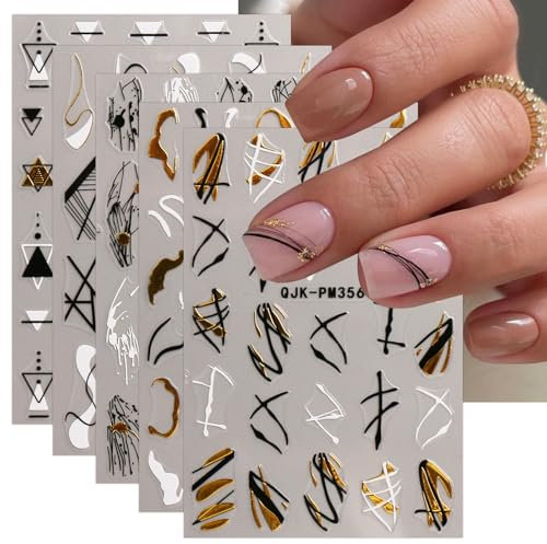 JMEOWIO Nagelsticker Selbstklebend, 9 Blatt French Tip Line Nail Art Sticker, Nagelaufkleber Dekoration Nageldesign Zubehör