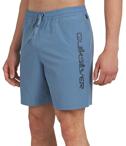 Quiksilver Men's Swimwear Regular Fit Stretchable Comfort Liner Swim Trunks, Solid Design - Blue Shadow, Large