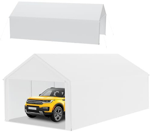 Froadp Tente de carport, 4 x 8 m, tente de stockage, tente de pâturage et garage de tente, abri stable avec bâche en polyéthylène, résistante aux UV et imperméable, idéale pour voiture, camion, jardin