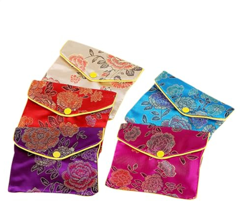 9 Stück Schmuckbeutel Aus Seidenbrokat Mit Reißverschluss Bestickte Seiden Schmuckbeutel Seidenbrokat Geldbörse Geschenkbeutel Geschenktüten Bestickte Tasche Für Halsketten Ohrringe Armbänder