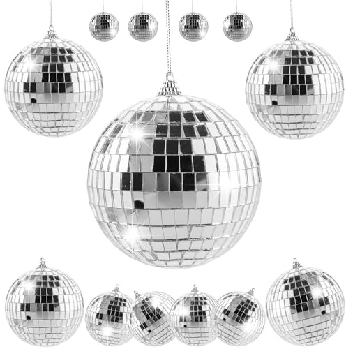 13 stycken spegelbollar silver diskokula hängkula discokula spegelkula mini discokula för julgransdekoration, ljuseffekt, bröllop, hem, fest (10/7/5/3/2 cm)