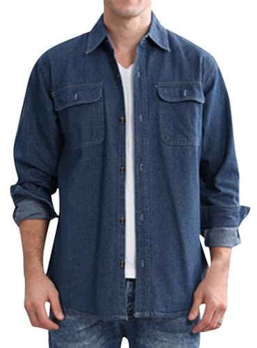 Chemise en Jean pour Hommes Automne Hiver Chaud Longues Manches avec Poche Salle de Sport Casual avec Boutons Unique Idéale pour Le Travail et Les Activités Extérieures Mode Japonaise et Coréenne