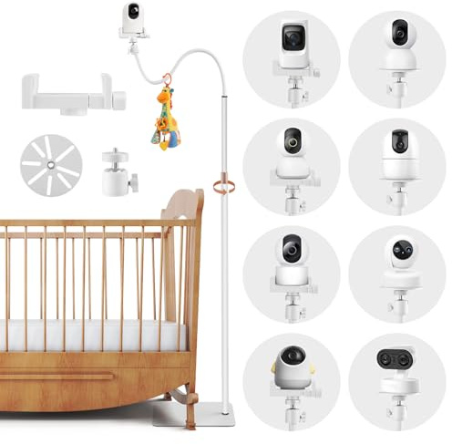 Soporte Camara Vigilancia Bebe Universal Altura Regulable de 90-175 cm, 360° Soporte para Camara Vigilancia Bebe con 55cm Palo Flexible y Tornillo 1/4, Compatible con La Mayoría de Vigilabebés
