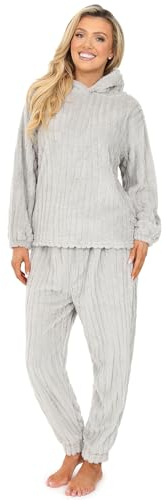 ThePyjamaFactory Womens Grey Stripe Jaquard Fleece Lounge Set Ladies Pyjamas (18-20)