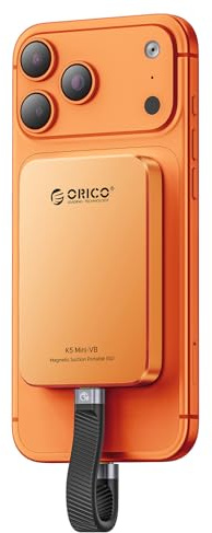 ORICO 1TB SSD Externo magnético, aleación de Aluminio, hasta 460MB/s, Disco Duro Externo ssd, amplía el Almacenamiento para iPhone 17 Pro MAX, Smartphones USB‑C – K5MINI Naranja Cósmico