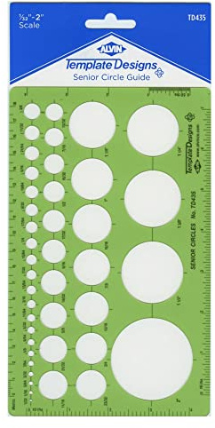 Alvin, TD435, Senior Circle Guide Template, Drawing and Drafting Tool - 42 Circles, 5 x 8 x .030 Inches