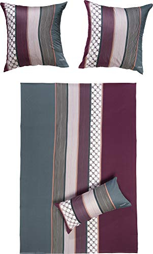 JOOP Bettwäsche Cornflower Stripes | 1 Deep Wine - 155 x 220 cm, Kissen 40x80 cm