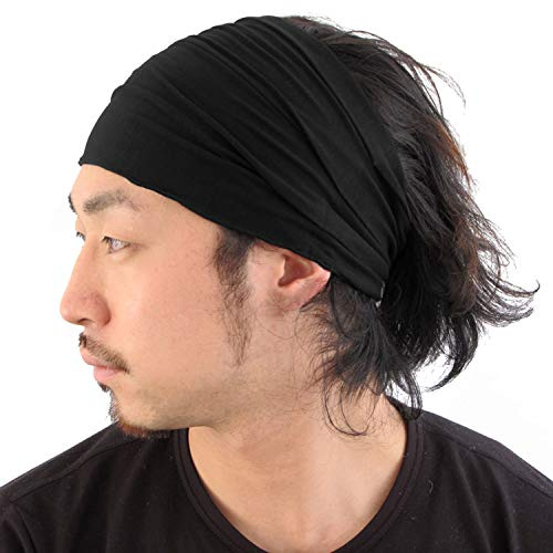 Casualbox Japanese Bandana Headbands for Men and Women Comfortable Head Bands with Elastic Secure Snug Fit, M, Black