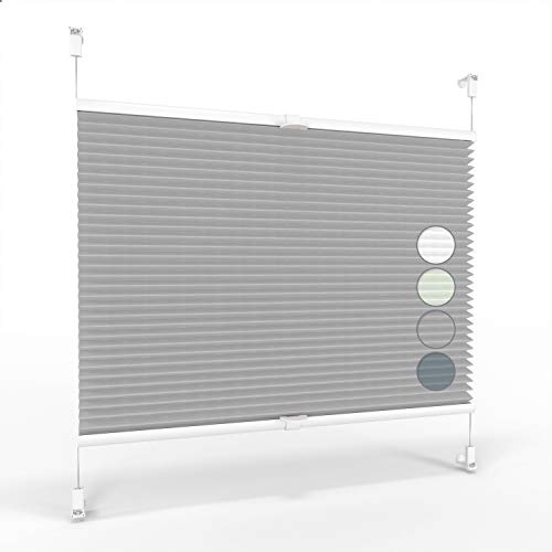 ALOHA Plissee ohne Bohren Klemmfix Faltrollo Plisseerollo Blickdicht Sonnenschutz Jalousie für Fenster & Tür (Grau / 120x130cm / Breite x Höhe)