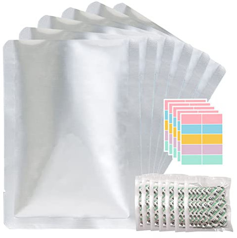 SHXWELL 50pcs 1 Gallon Reusable Mylar Food Storage Bags with Oxygen Absorbers, 9.5 Mil Thick, Clear, Resealable, 10 x 14