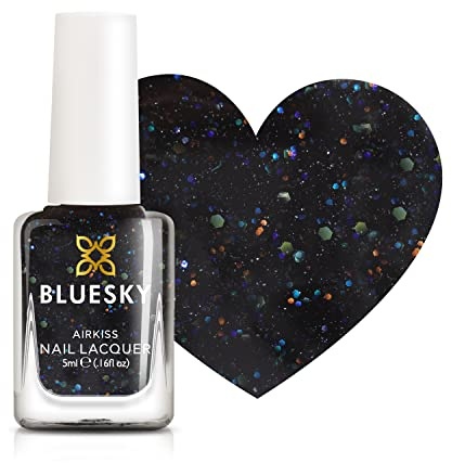 Bluesky Kids Nail Varnish – STARRY NIGHT, Black Glitter. Easy Peel-off, Non-Toxic, Water- based, Odour-free Nail Polish for Kids, 5ml