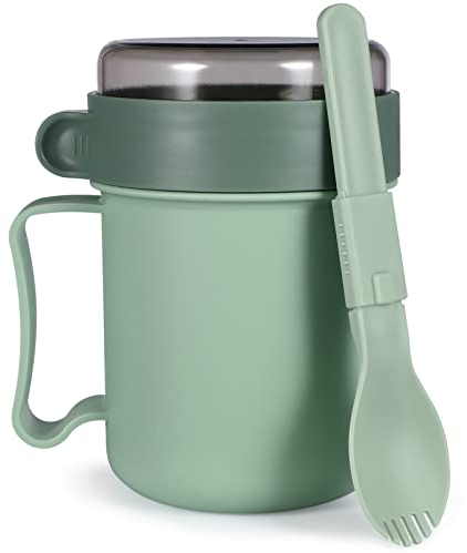 Cabilock Mug à Soupe Portable avec Couvercle et Cuillère Intégrée Tasse à Soupe Micro-ondes pour Nouilles Céréales pour Déjeuner