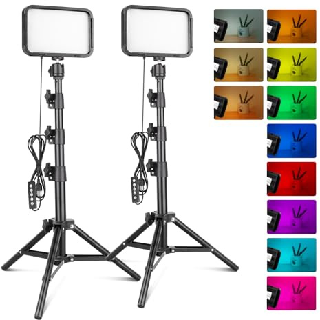 Torjim RGB Photography Video Lighting, Studio Lights with Adjustable Tripod Stand - 16 Color Lighting for Video Recording/YouTube/TikTok/Live Streaming/Make up/Vlogging