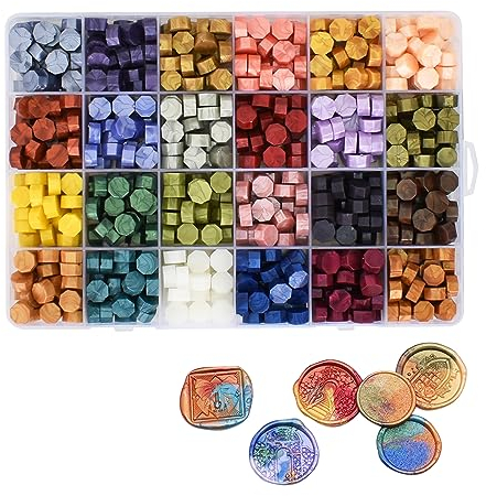 600 Stück Siegelwachs Perlen, 24 Farben Achteckig für Siegelstempel Wachssiegel Stempel DIY Wachs Umschlägen Briefe Hochzeitseinladungen Karten Versiegelungen (24 Color A)