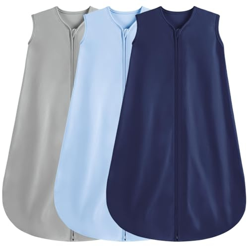 BSTOPPT 3 Pack Baby Sleep Sack 12-18 Months 100% Rayon Cotton Baby Sleeping Bag 2-Way Zipper Toddler Wearable Blankets,Comfy Stretchy Thin Sleep Sacks.TOG 0.3 (Large)