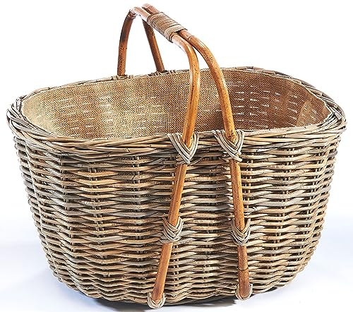Kobolo Holztrage Holzkorb für Kaminholz - kubu Rattan - mit Jutestoff und Henkel ausgestattet