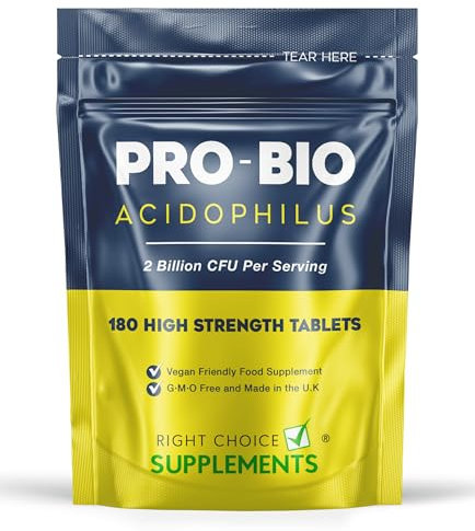 Probiotics for Gut Health | 180 Lactobacillus Acidophilus Tablets (Not Capsules) | High Strength Probiotic Supplement for Men & Women | Vegan, GMO, Gluten Free & UK Made