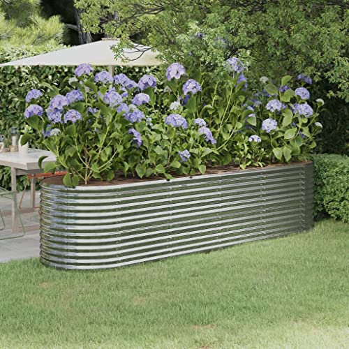 puraday Jardinière surélevée pour jardin - 296 x 80 x 68 cm - Jardinière surélevée en acier - Pour terrasse, potager - Spirale d'herbes - XXL - En métal - Argenté