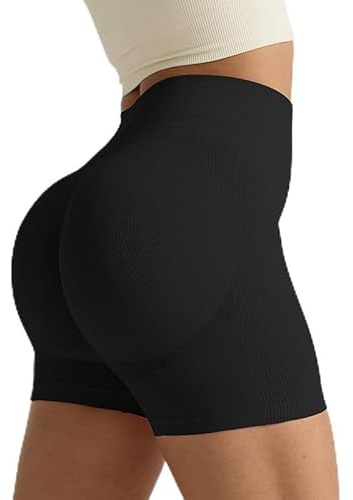 Sahunfri Pantalones Cortos de Gimnasio para Mujer, de Cintura Alta, para Ciclismo, Deportes, Ajustados, sin Costuras, Levantamiento de Cadera (FR/ES, Letras, M, Regular, Regular, Negro)