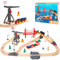 XIAPIA Wooden Train Set for Toddler, Harbour Theme Wooden Train Track Fits Thomas/Brio/Melissa and Doug, Train Toy for 2 3 4 5 Year Old Boy Girl Gifts Presents For Christmas Xmas New Year