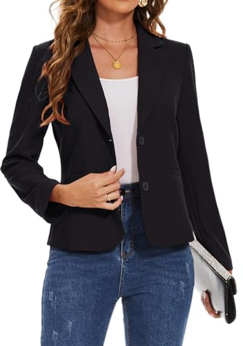 Kyzoeyou Blazer Casual para Mujer de Manga Larga, Traje con Bolsillos y Botones, Chaquetas de Traje con Solapa con Muescas, Ropa de Trabajo Clásica, Blazers con Forro Frontal, B-negro, L