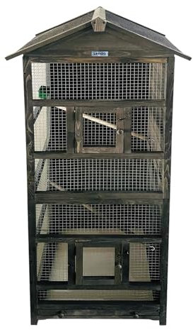 Lendo Online Vogelvoliere aus imprägniertem Fichtenholz - 70x57x165 cm - Vogelkäfig mit herausnehmbarer Schublade - Vogelhaus - Papageienkäfig - Wellensittichkäfig (Grau)