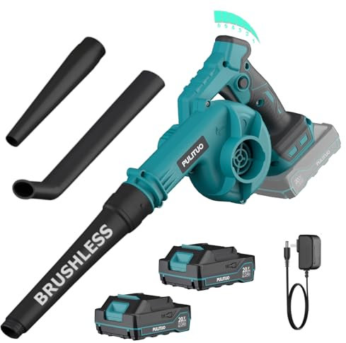 Soplador de Hojas, Soplador Hojas de 20V con 2 Batería y Cargador, Soplador de Hojas Bateria de 257 KM/H con 6 Modos de Velocidad, Ligero para Jardín, Patio, Soplar Hojas y Polvo