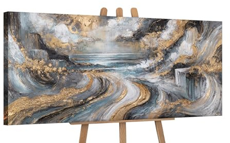 YS-Art Quadro in acrilico astratto con oro su tela dipinto a mano decorazione moderna per ufficio vera arte per soggiorno decorazione per la casa 115 x 50 cm
