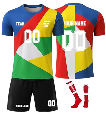 JKJFJKA Personalised Football Shirt Football Gifts for Boys Customizable Football Kits for Kids Football Training Shirts Shorts and Socks Tracksuit for Children and Adults