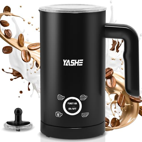YASHE Mousseur à Lait Électrique 4 en1, 300ml Chauffe-Mousse, Silencieux & Facile à Nettoyer, pour Lattes, Cappuccinos, Chocolat, 500W, Noir