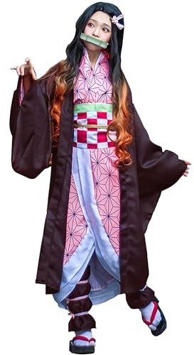 Satdflie Demon Slayer Cosplay Costume Kimono Robe Costume avec ceinture Set plein uniforme costume de Noël Fans cadeau