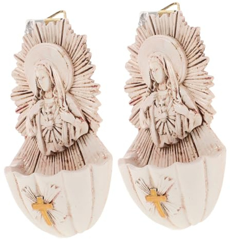 FRCOLOR 2 Pezzi Acquasantiera da Parete in Resina Beige Resistente All'usura, Decorazione Cattolica Pratica e Raffinata per Cerimonie Religiose e Ambienti Domestici