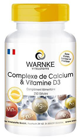 Calcium Komplex mit Vitamin D - 250 Kapseln - Calcium, Magnesium & Vitamin D3 - hochdosiert - Großpackung | Warnke Vitalstoffe - Deutsche Apothekenqualität