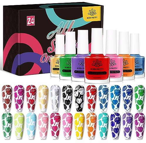 BORN PRETTY 24 Couleurs Vernis Stamping Nail Art Ensemble Couleur Bonbon Manucure Plaque Impression Laque Vernis à ongles Kit de Manucure Nail Art Cadeaux Beauté Pour Femmes