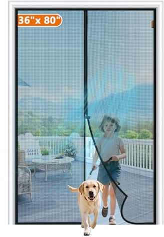 MAGZO Magnetic Screen Door Fit Door Size 36 x 80 Inch, Screen Size 38 x 81 Strong Magnet Door Mesh with Reinforced Hook & Loop for Patio Door, Front Door, Doorway, Black
