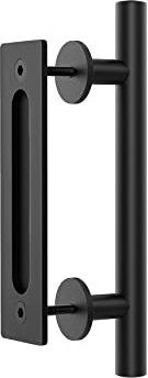 WINSOON 30CM Poignée de Porte Coulissante, Noires Avec Poignée de Porte Coulissante, Grande Taille Rustique, Convient pour Portails, Garages, Armoires 1 Pcs