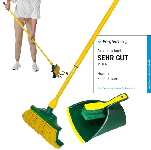 Krallenbesen Set 30 cm Holz mit Teleskopstiel gebogenen Borsten mit Kehrgarnitur Gartenbesen Straßenbesen Kehrbesen (Besen + Kehrschaufel Set Krallenhandfeger, 30 cm)
