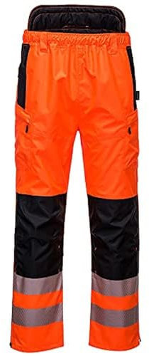 Portwest PW342 PW3 Men's Hi-Vis Extreme Waterproof Rain Trousers with Pockets - Reflective High Viz Outdoor Safety Workwear, Orange/Black, XXL