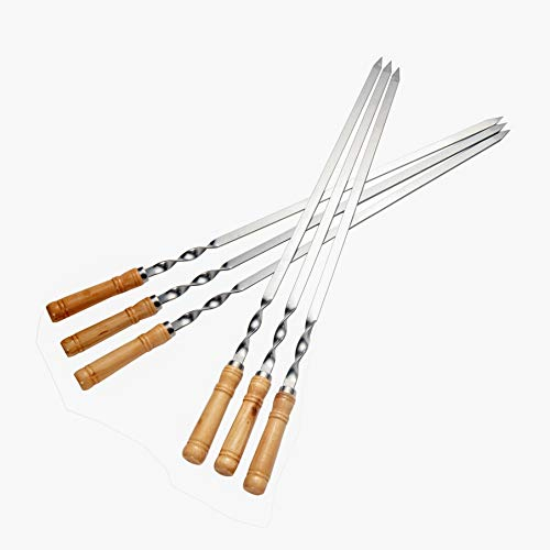 IMEEA Kabob Spiedini grandi piatti in metallo per barbecue da 53,8 cm in acciaio inox per shish kebob spiedini larghi riutilizzabili con manico in legno per grigliare, set da 6