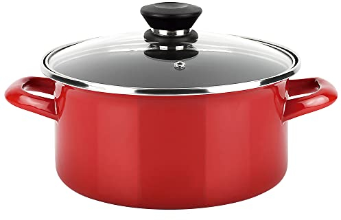 Fagor Optimax Cacerola Inducción 24 cm, Tapa de Cristal, Acero Esmaltado, Antiadherente Ecológico XYLAN PLUS sin PFOA, Apta Para Todas Las Cocinas, Vitrocerámica, Gas, Horno, Lavavajillas, Rojo