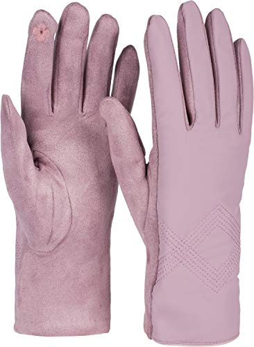 styleBREAKER Guantes táctiles de mujer con diseño zigzag,Malva