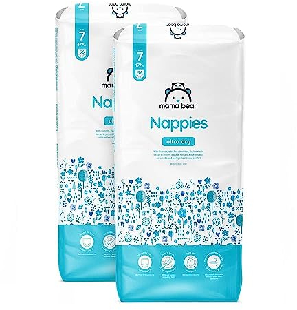 Amazon-Marke: Mama Bear Ultra Dry Windeln Größe 7 (17kg+) - MONATSBOX, Weiß, 112 Stück (2 Packungen mit 56)