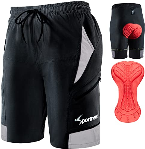 Sportneer MTB Shorts für Herren, MTB, gepolstert, Radler-Shorts für Herren, 3D-gefüttert, Mountainbike, Radfahren, Sport, für Radfahren im Freien