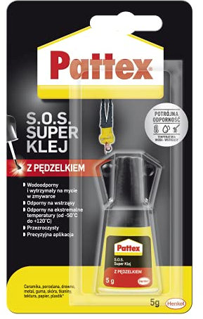 Pattex S.O.S. Pegamento de cepillo súper cianoacrilato transparente de secado rápido, 1 x 5 g