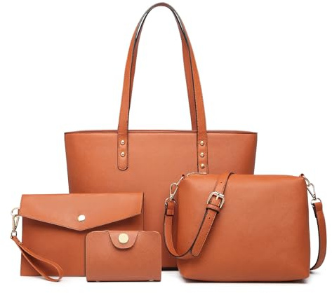 Miss Lulu Handbags for Women 4Pcs Tote Bags Set Shoulder Strap with Purse Wristlet Bag PU Leather for Work Uni
