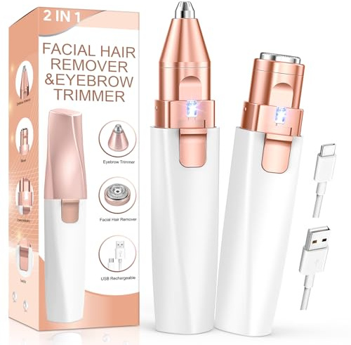 Rasoir Visage Femme Duvet Electrique, Rasoir Électrique 2 en 1 pour Sourcils et Visage, Epilateur Visage Femme, Rechargeable Lumière LED et Parfait pour Enlever Poils sur Sourcils/Visage/Lèvres/Bras